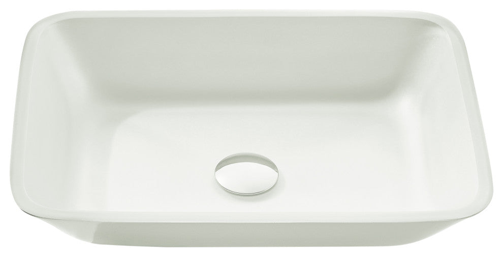 Innovio Rectangle Glass Vessel Bathroom Sink With White Finish