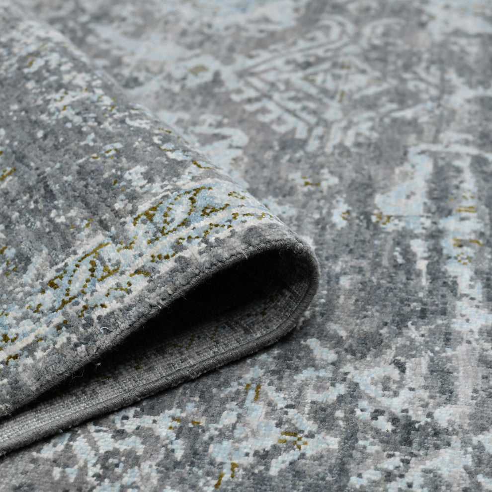 Naomi Teri Silver Knotted Wool Area Rug, 8'x10'