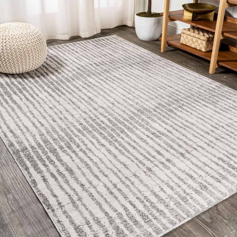 Skoura Modern Bold Stripe Beige/Dark Gray 8 ft. x 10 ft. Area Rug