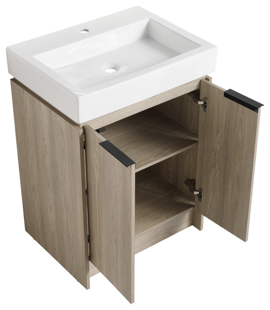 24" Plywood Freestanding Bath Vanity Set, Integrated Ceramic Sink