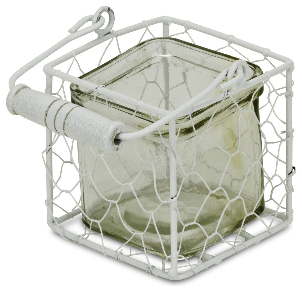 Laguna Wire Basket With Glass Jar, White, Large, Small
