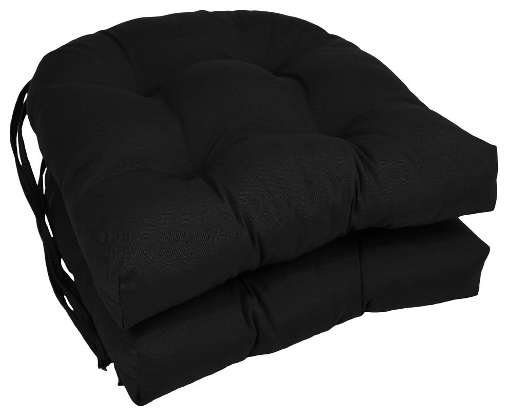 16" Solid Twill U-Shaped Tufted Chair Cushions, Set of 2, Black