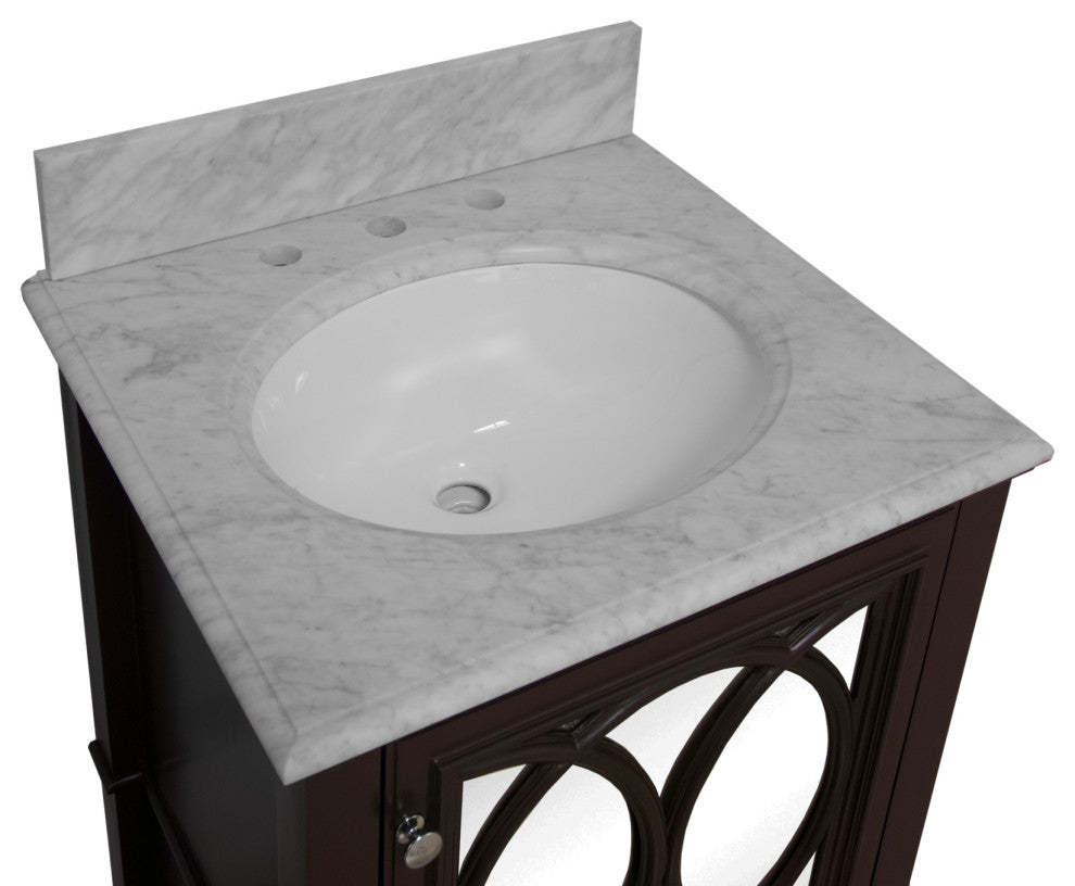 Olivia 24" Bathroom Vanity, Chocolate, Carrara Marble