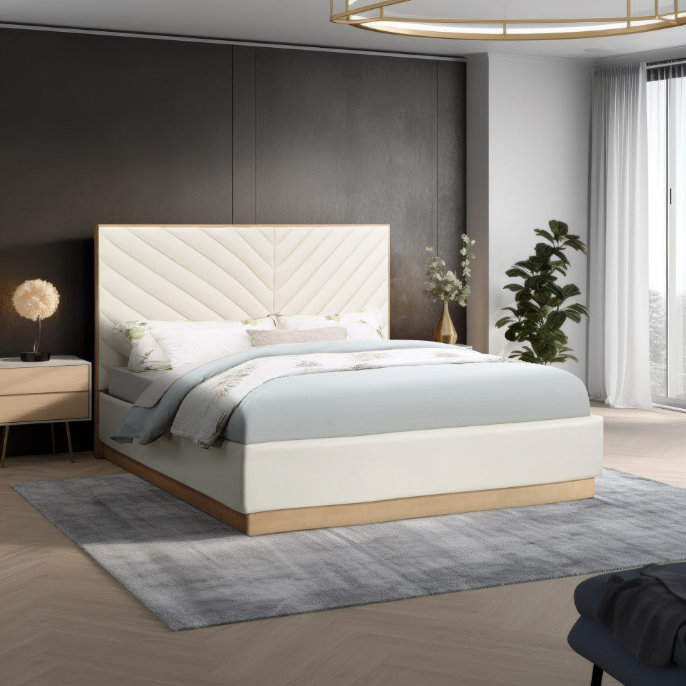 Casa Black Faux Leather King Bed, Cream, Queen