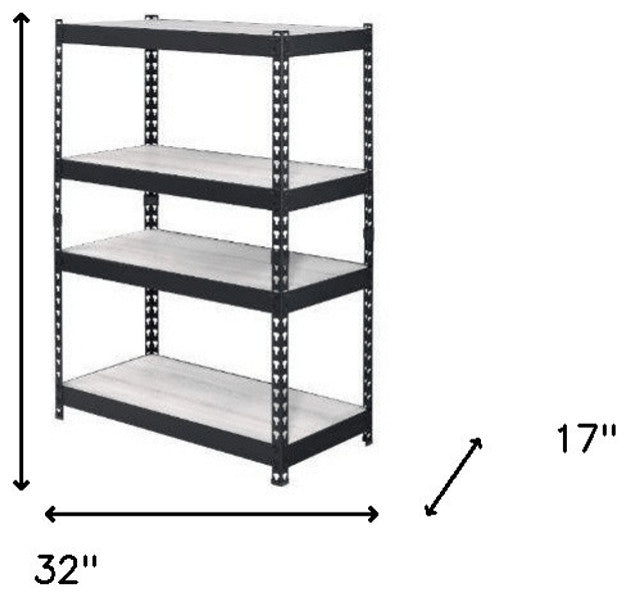 48" Brown and Black Metal Adjustable Four Tier Bookcase