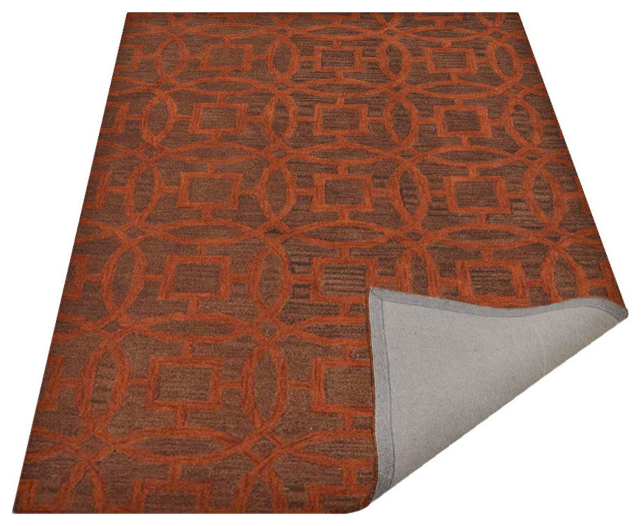 HAND TUFTED WOOL ECO-FRIENDLY AREA RUGS - Rectangle,Brown Orange,Geometric