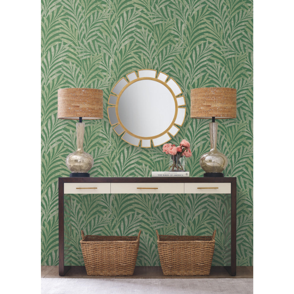 Green Tea Leaves Stripe Wallpaper