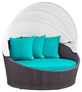 Convene Canopy Outdoor Wicker Rattan Daybed, Espresso Turquoise