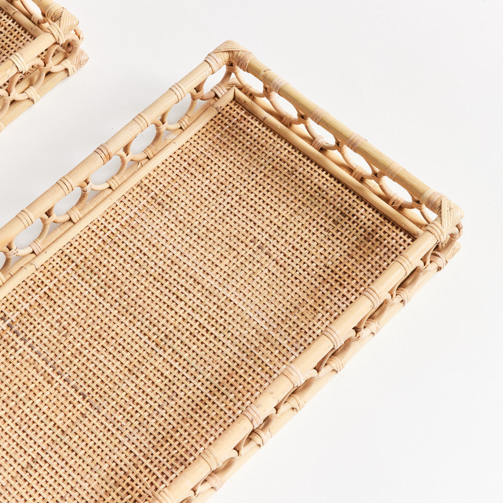 Ninette Rattan Rectangular Trays, Set of 2