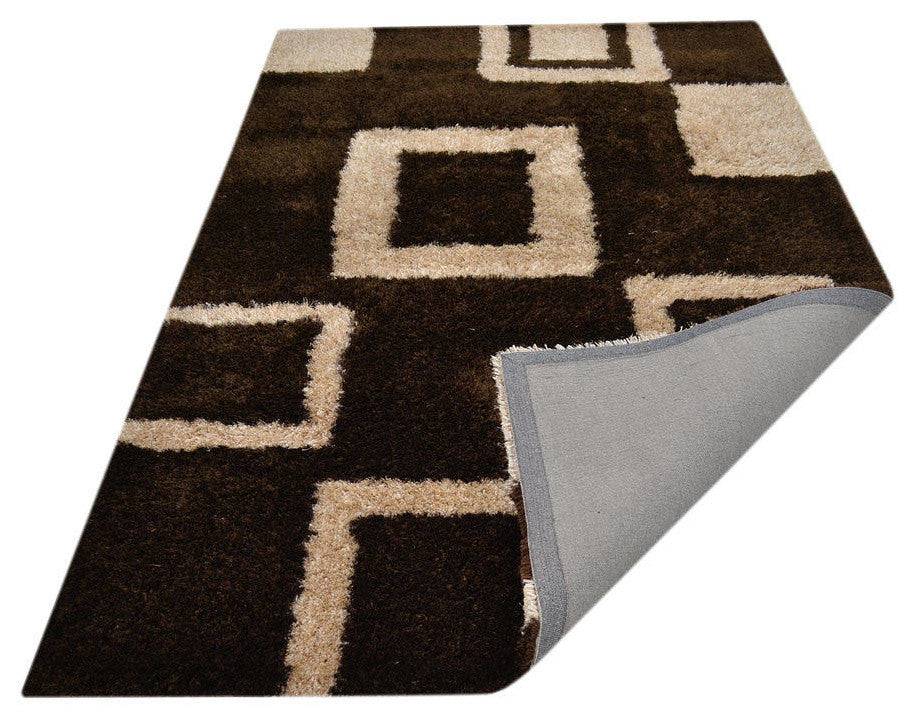 Geometric Oriental Shaggy Hand Tufted Area Rug, Brown, 6x9