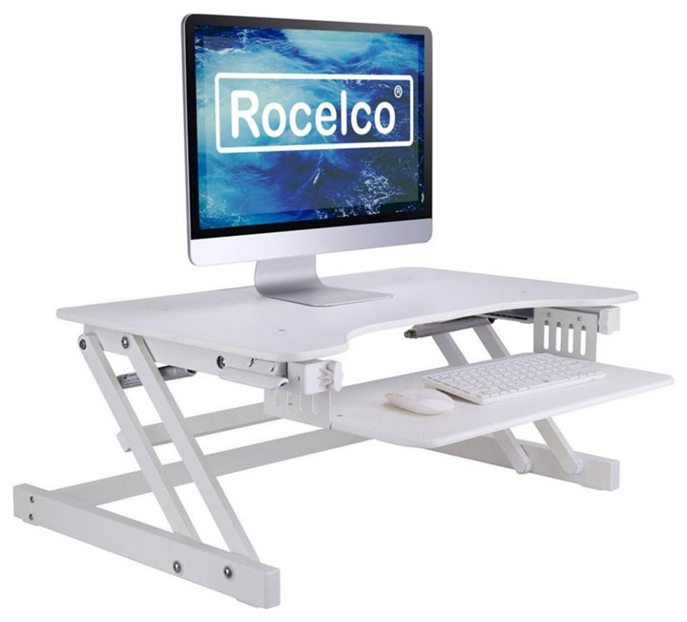 Rocelco 32" Height Adjustable Standing Desk Converter in White (R ADRW)