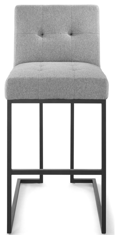 Privy Black Stainless Steel Upholstered Fabric Bar Stool Black Light Gray