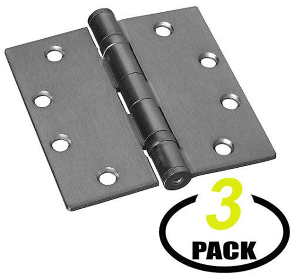 Nuk3y 4.5"x4.5", 2 Ball Bearing Hinge, Removable Pin, Set of 3, Satin Chrome