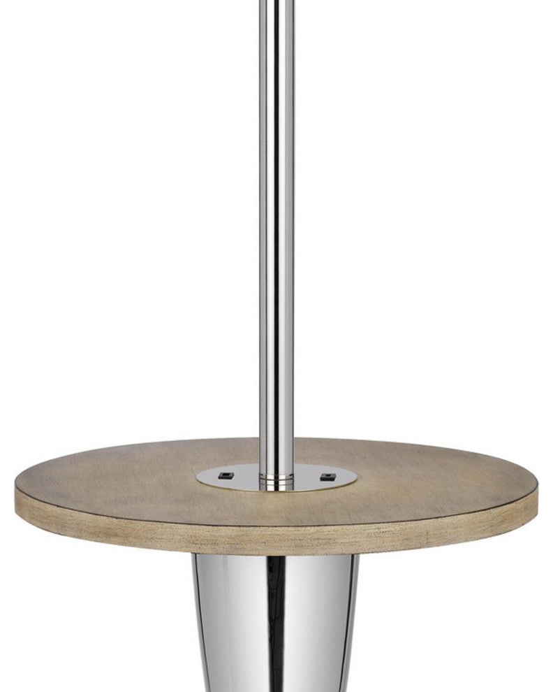 Benzara BM280525 Charlie 61" Floor Lamp Wood Table, 1 USB, Glossy, White, Brown