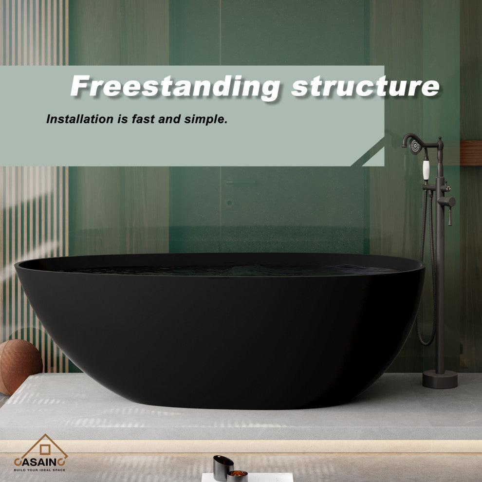 67in Solid Surface Freestanding Bathtub in Matte Black, Matte Black