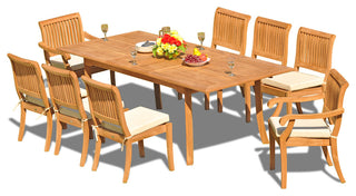 9-Piece Teak Dining Set, 94" Ext Rect, 8 Arbor Stacking Arm/Armless Chairs