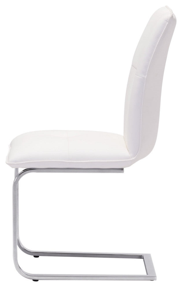Dining Chair, Set of 2, Faux Vinyl Leather, Steel, White, Chrome, Cafe Bistro