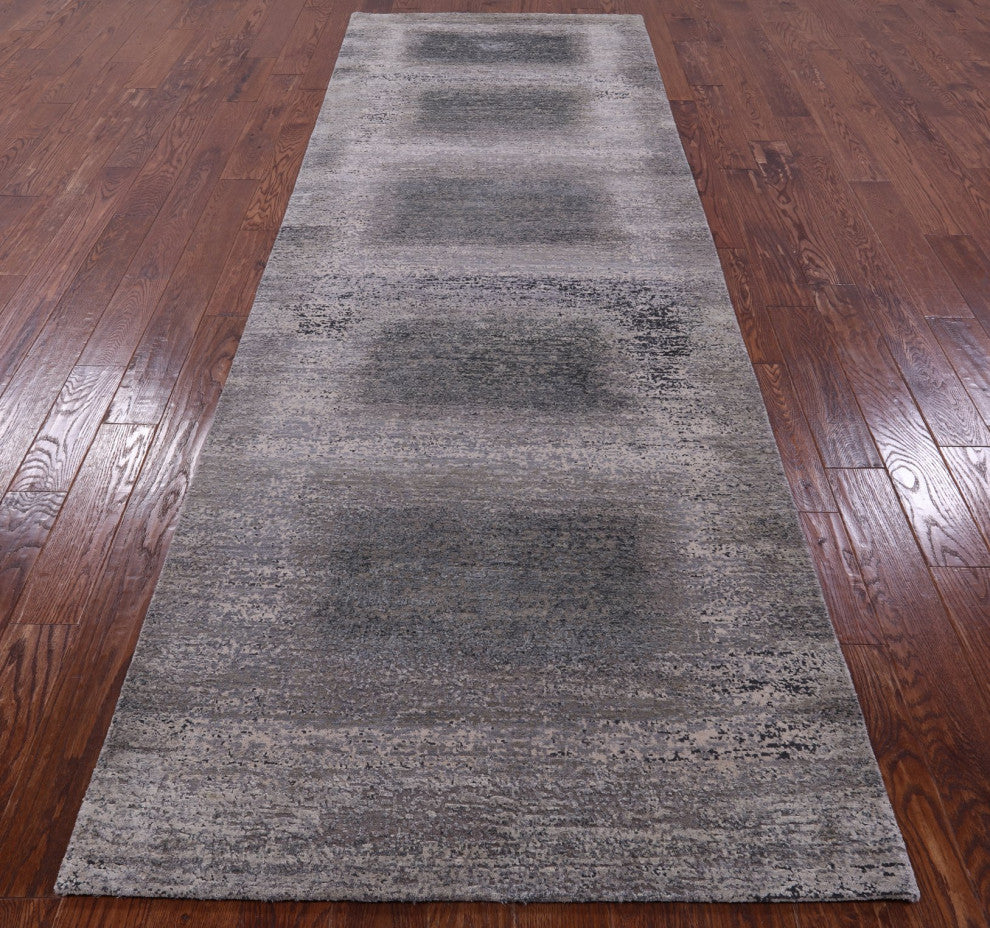 3' 11" X 12' 2" Runner Wool and Silk Hand Knotted Modern Rug Q9087