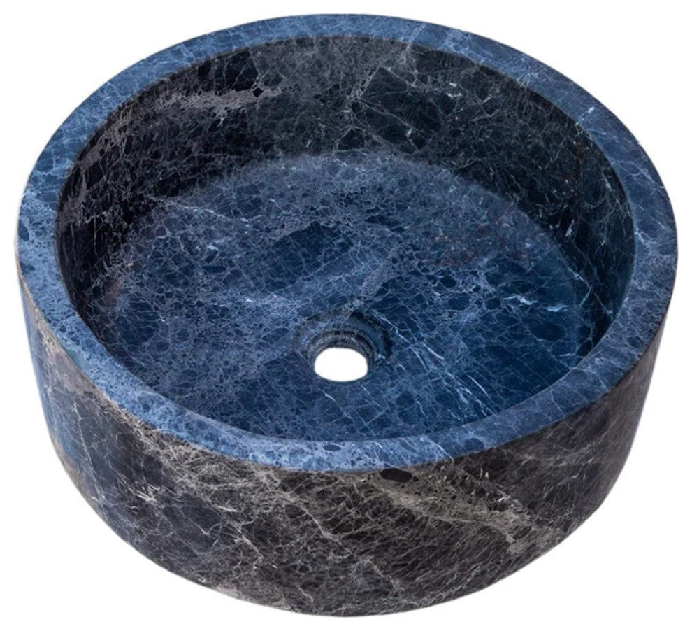 Natural Stone Sirius Black Marble Vessel Sink Polished (D)16.5" (H)6"