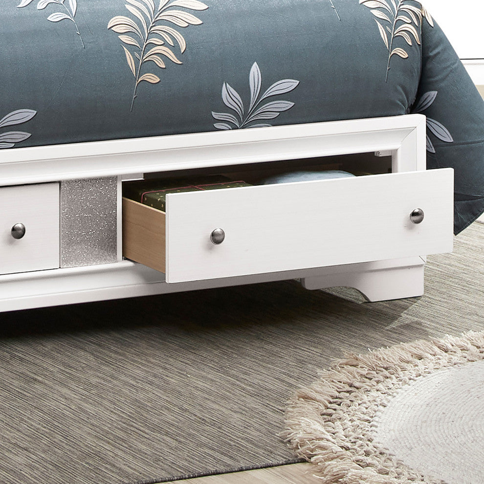 Madrid White Wood Frame Panel Bed, Queen