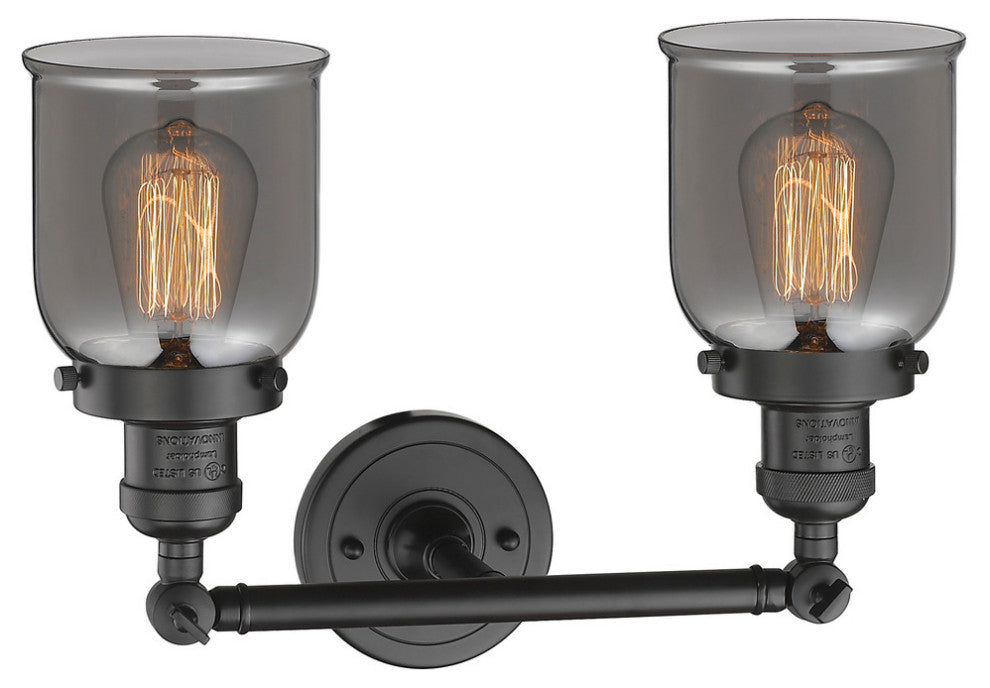 Small Bell 2-Light Bath Fixture, Smoked Glass, Oil Rubbed Bronze