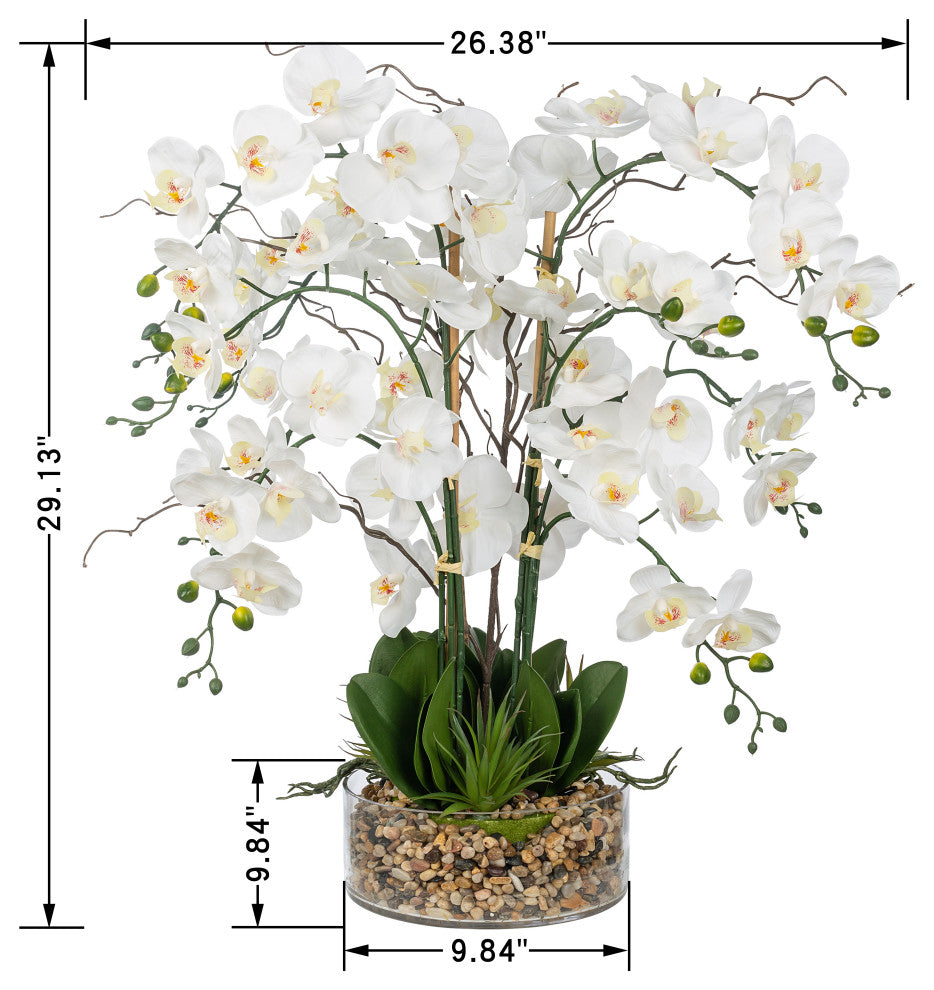 Artificial Phalaenopsis Orchids Floral Arrangement, Glass Vase