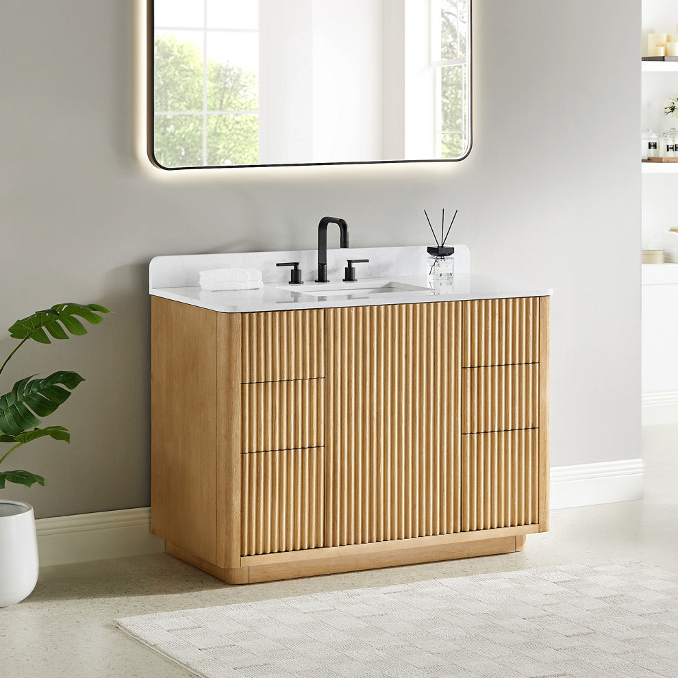 Clayton Bathroom Vanity, Washed Light Brown, 48", No Mirror