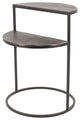 22 Inch Modern Metal Round Accent Table, 2 Half Circle Shelves, Wood, Brown