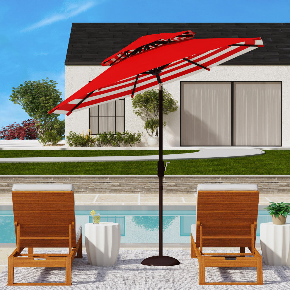 Safavieh Athens 9' Double Top Crank Umbrella, Red