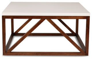 Kaya 2-Toned Wood Square Coffee Table, White and Walnut Brown