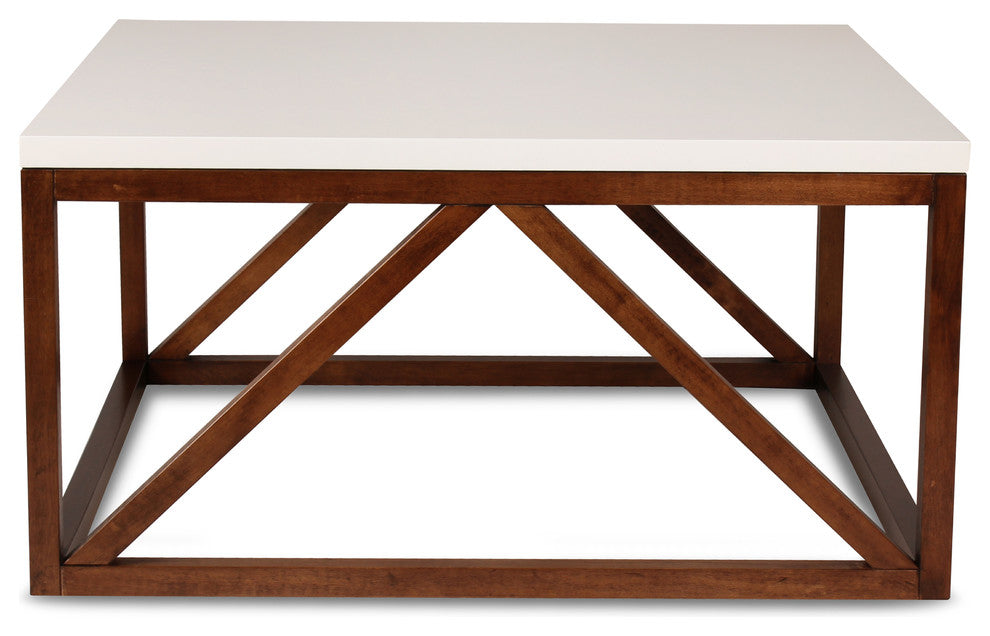 Kaya 2-Toned Wood Square Coffee Table, White and Walnut Brown