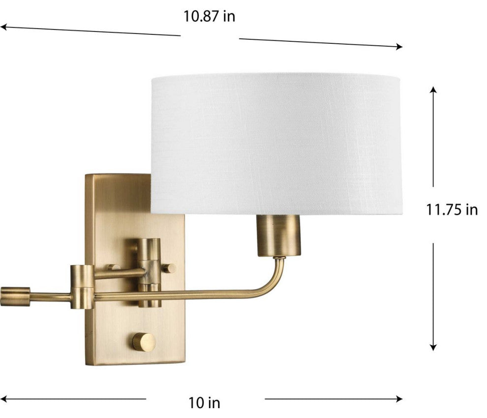 Carrick 1-Light Vintage Brass Summer Linen Shade Transitional Wall Light