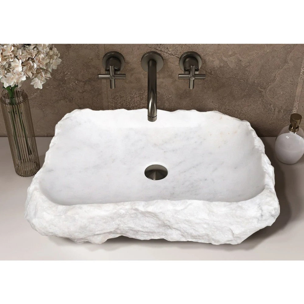 Carrara Marble Rustic Vessel Sink Polished&Hand Chiseled  (W)16" (L)22" (H)5"