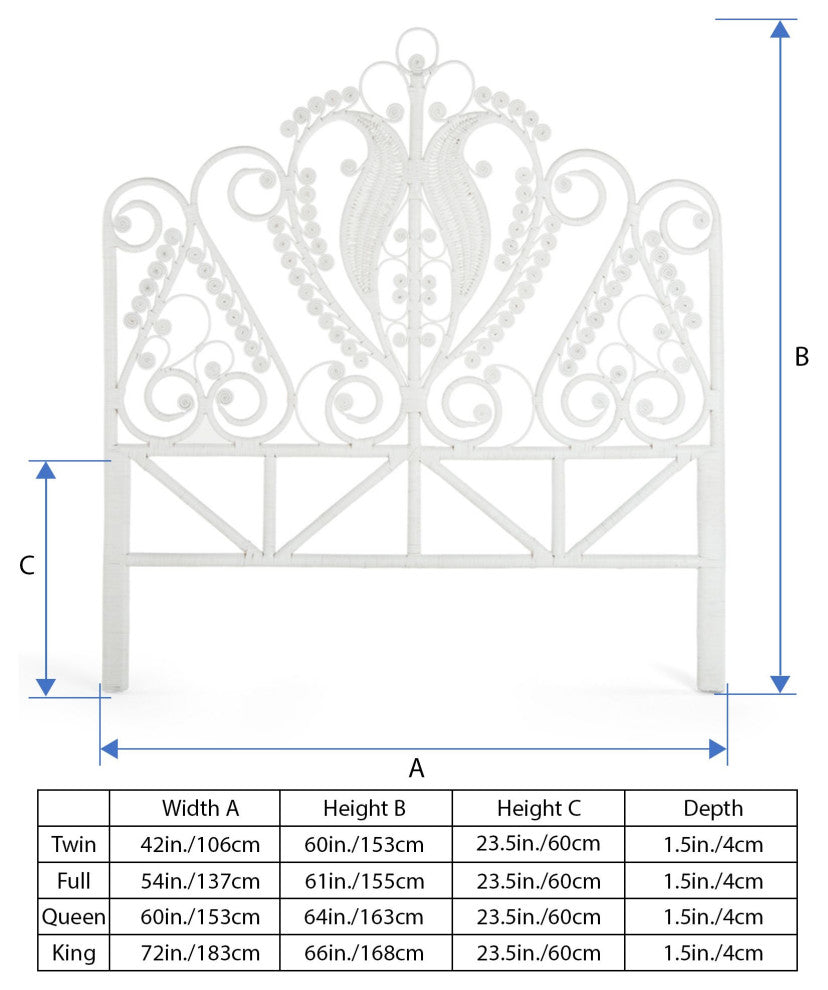 Peacock Rattan Headboard, White, King