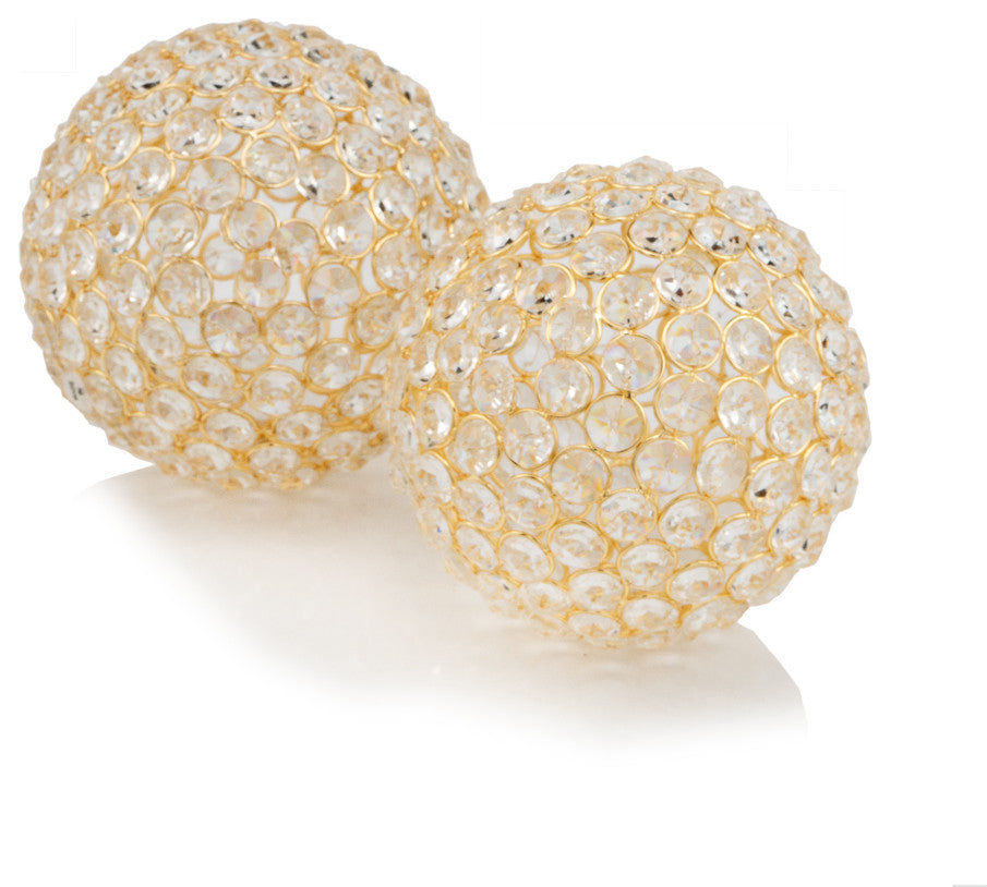 Facetas 5" Gold Cristal Spheres, Set of 2