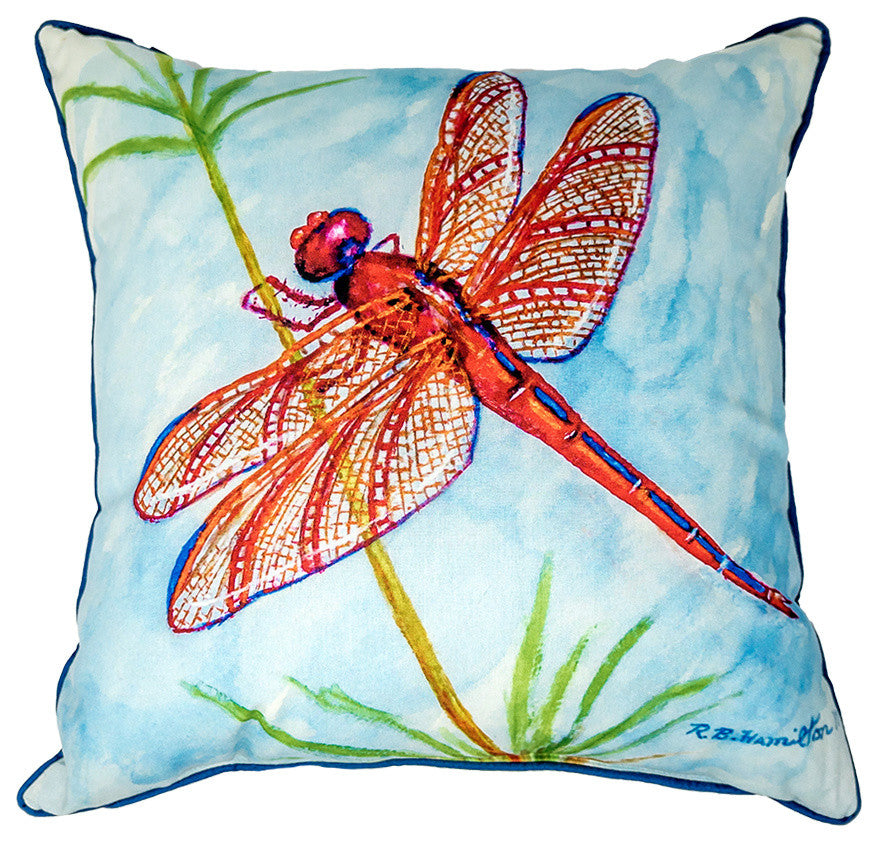 Betsy Drake Red Dragonfly Extra Large Pillow 22x22
