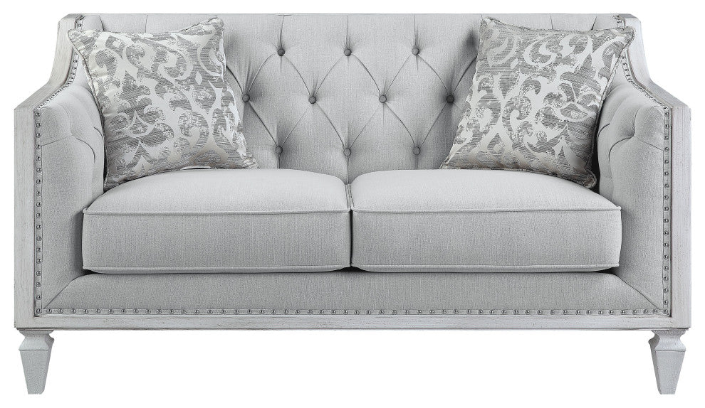 ACME Katia Loveseat in Gray Linen &White Finish