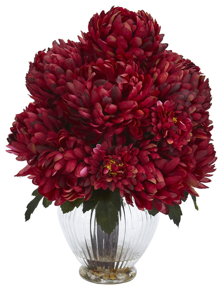 Nearly Natural Mum Artificial Arrangement In Vase, Rust