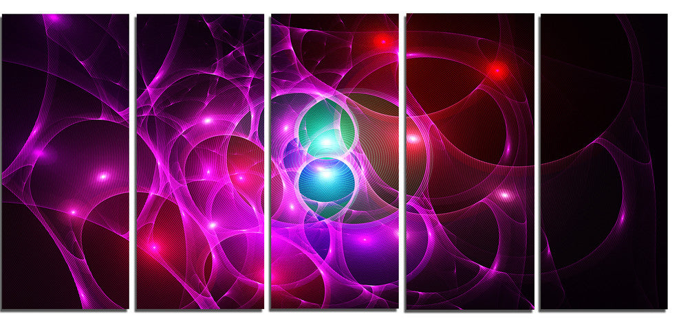 Pink Glowing Bubbles Time, Abstract Wall Art Canvas, 60"x28", 5 Panels