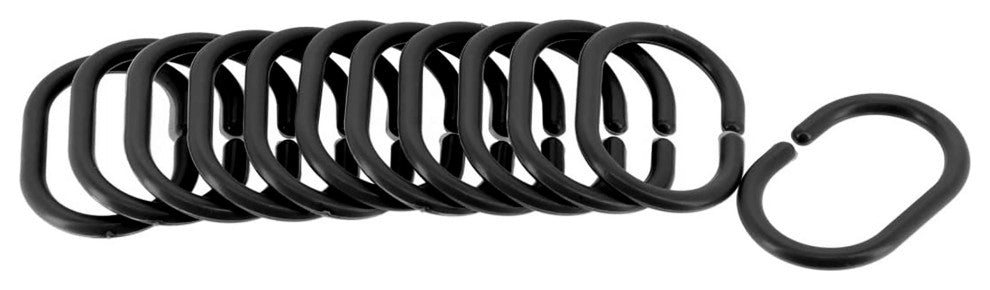 Shower Curtain Rings Plastic Hooks Solid or Clear Colors Set of 12, Solid Black