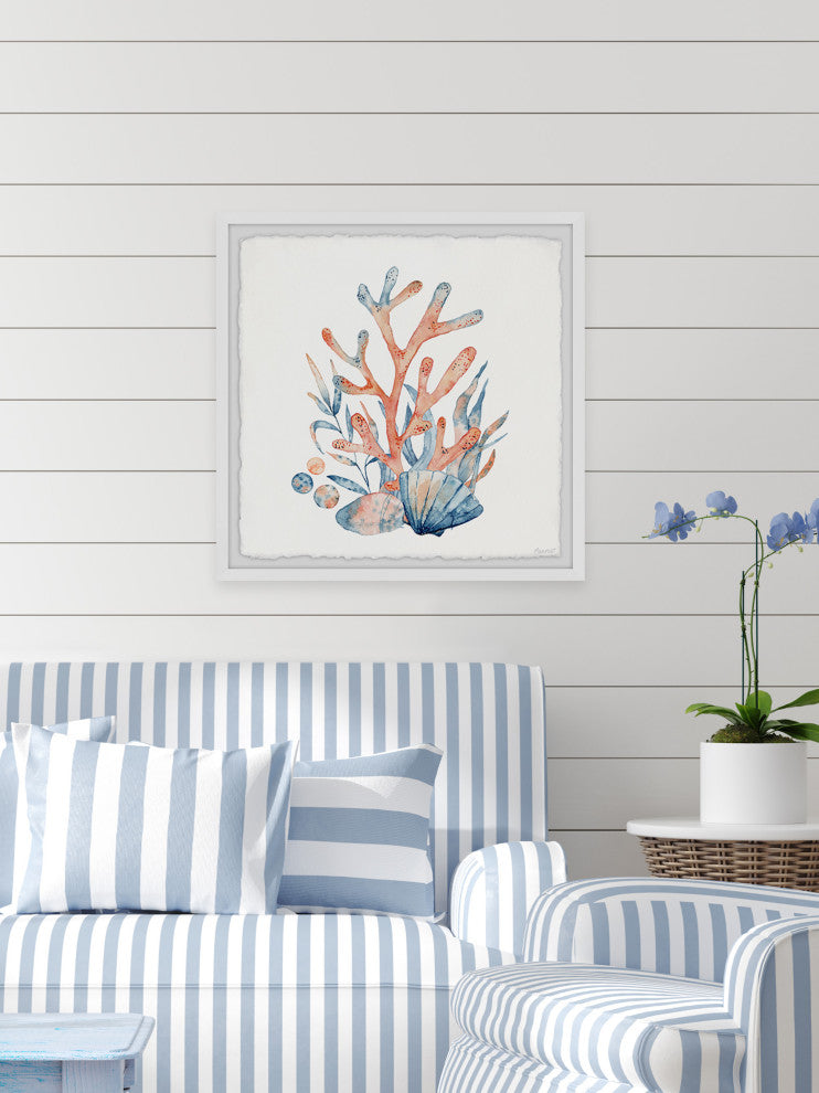 "Coral and Shells" Framed Painting Print, 24x24