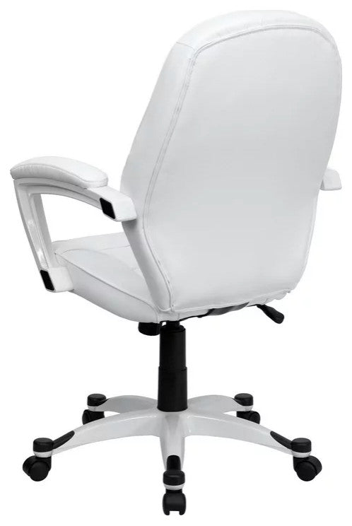 Comfortable Office Chair, Waterfall Faux Leather Seat With Contoured Back, White