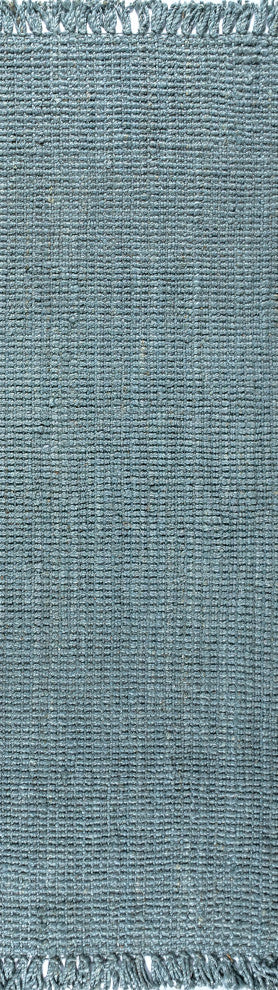 Para Hand Woven Area Rug, Light Blue/Gray, 2'2"x8'