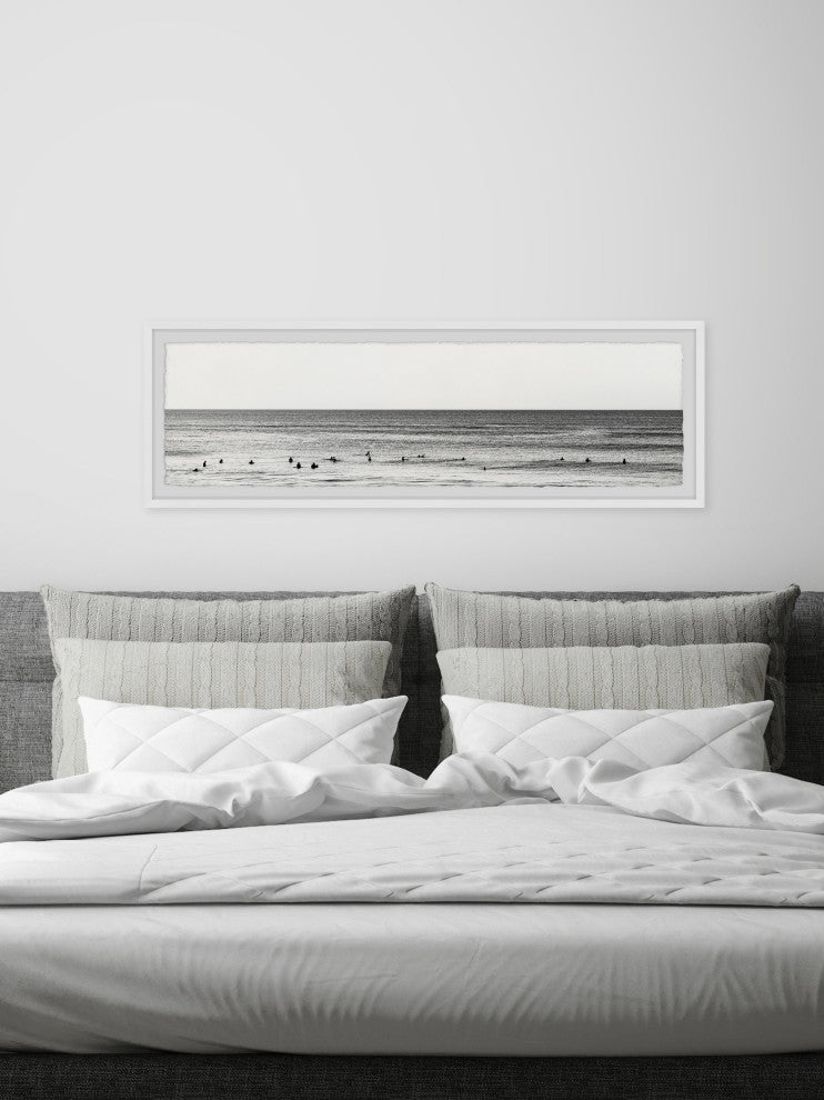 "Surfers Line Up" Framed Painting Print, 45x15