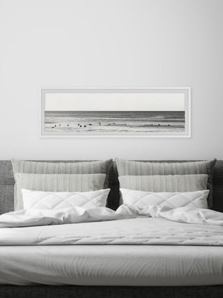 "Surfers Line Up" Framed Painting Print, 45x15