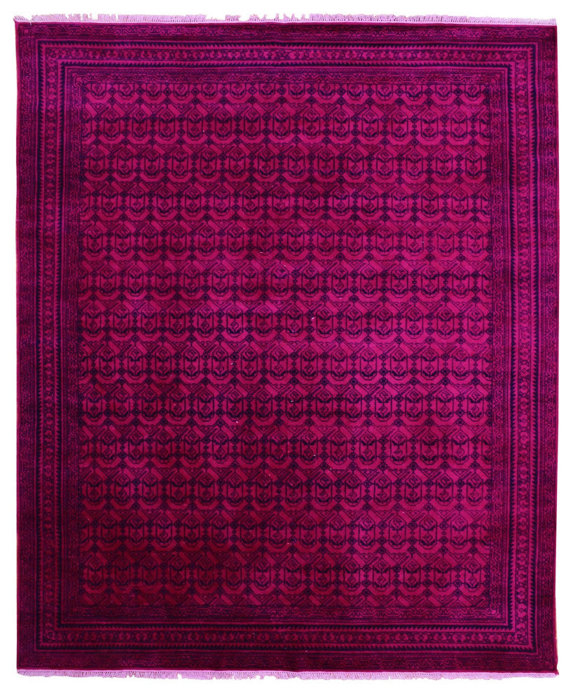 Overdyed Pink, 100% Cotton Hand Knotted Agra Design Rug, 8'0"x9'7"