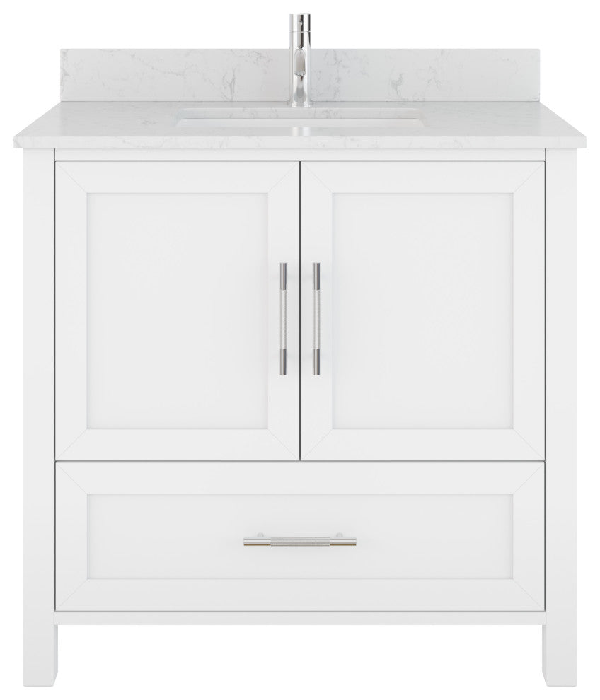 Boulder 36" Single Bathroom Vanity, White With Engineered Stone Top