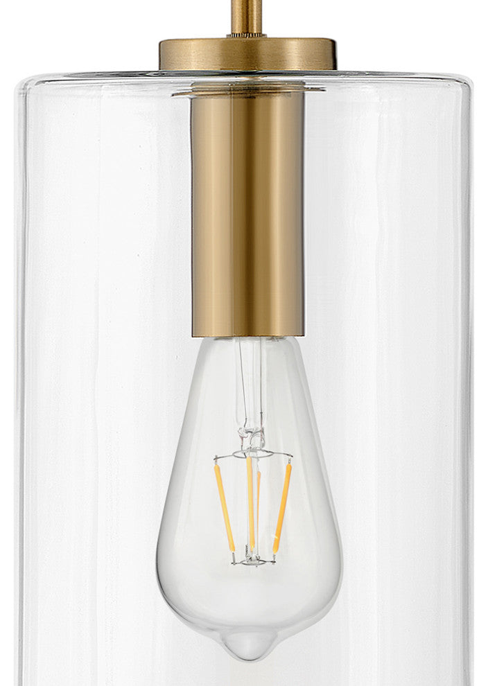 Lark Lane 7" Single Cylindrical Pendant, Lacquered Brass + Clear Glass