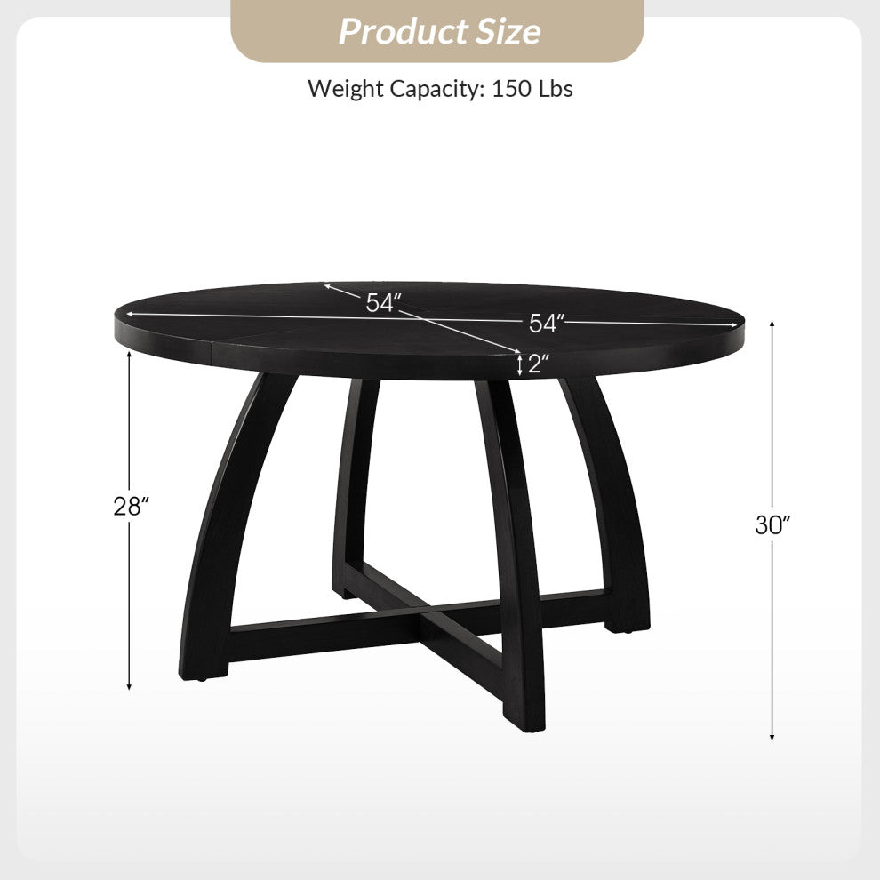 54"W Solid Wood Round Dining Table, Black
