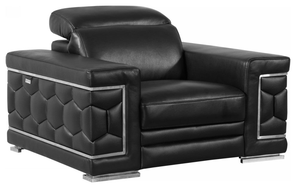 114" Sturdy Black Leather Sofa Set
